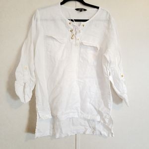 ELLEN TRACY White 100% Linen Top Women's Size Large Lighweight Summer Spring